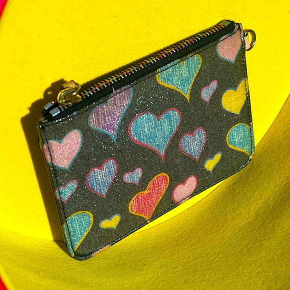 🌈 Rainbow Zipper Hearts Dooney and Bourke card holder keychain pouch - Picture 5 of 8